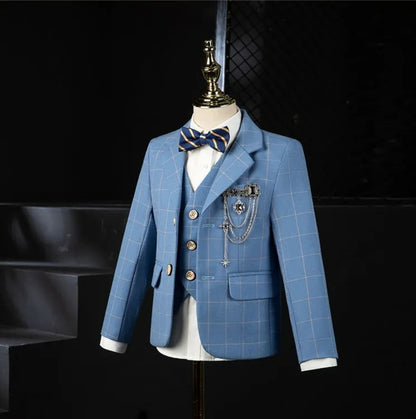 Boys Wedding Suit Kids Formal Blazer Jacket Vest Pants Bowtie 4PCS Tuxedo Dress Children Photography Suit Performance Costume