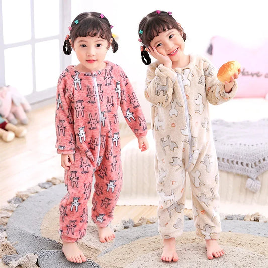 Kids Onesie Boys Girls Long Sleeve Flannel Pajamas Children Winter Cartoon Pyjama Baby Sleepwear 1-4 Years Sleeping Bag