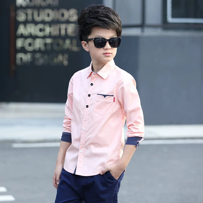 2024 Teenager Kids Boys Clothes Children Shirts Fashion School Casual Tops Cotton Boys Shirts 5 6 7 8 9 10 11 12 13 14 15 Years