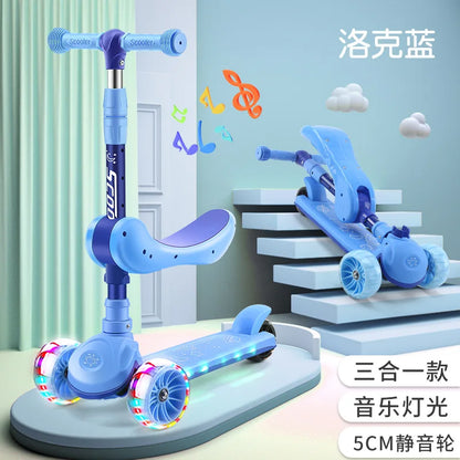 Children's Scooter Wholesale 2-12 Years Old Can Sit Perambulator Music Three Four-Wheel Scooter Scooter Children