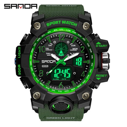 Watches For Men 50M Waterproof Clock Alarm reloj hombre 2024 Dual Display Wristwatch Quartz Military Watch Sport New Mens