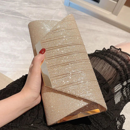 Glitter Envelope Handbag Women Shiny Gold Folded Long Purse Female Fashion Day Clutch Bling Bridal Wedding Party Evening Bag