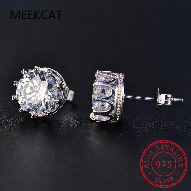 New Lab Diamond Created Shiny Moissanite Gemstone 925 Sterling Silver Crown Stud Earrings Crystal Jewelry For Women Wedding Gift