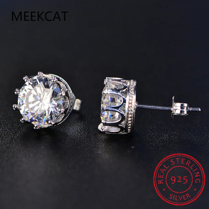 New Lab Diamond Created Shiny Moissanite Gemstone 925 Sterling Silver Crown Stud Earrings Crystal Jewelry For Women Wedding Gift