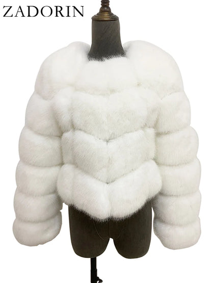 ZADORIN Faux Fur Coats Cropped Top For Women Jacket Winter 2024 Luxury Faux Fox Fur Coat Women Fluffy White Faux Fur Jacket Tops