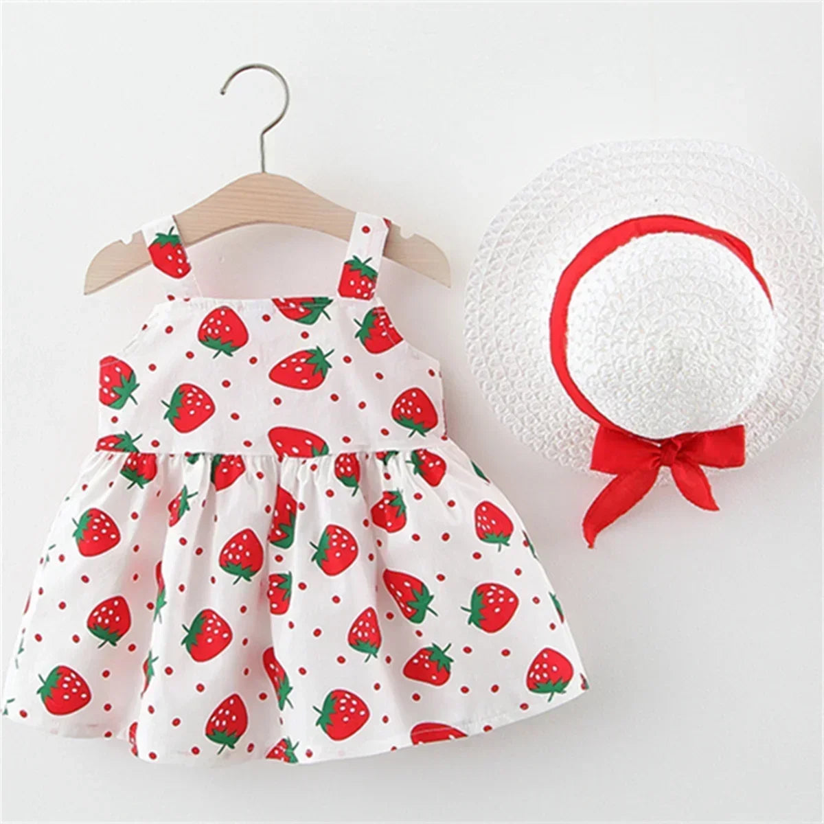 2Pcs/Set Summer Toddler Girls Dress Sweet Bow Strawberry Sleeveless Baby Clothes Suit Princess Party Children Costume 0 To 3 Y