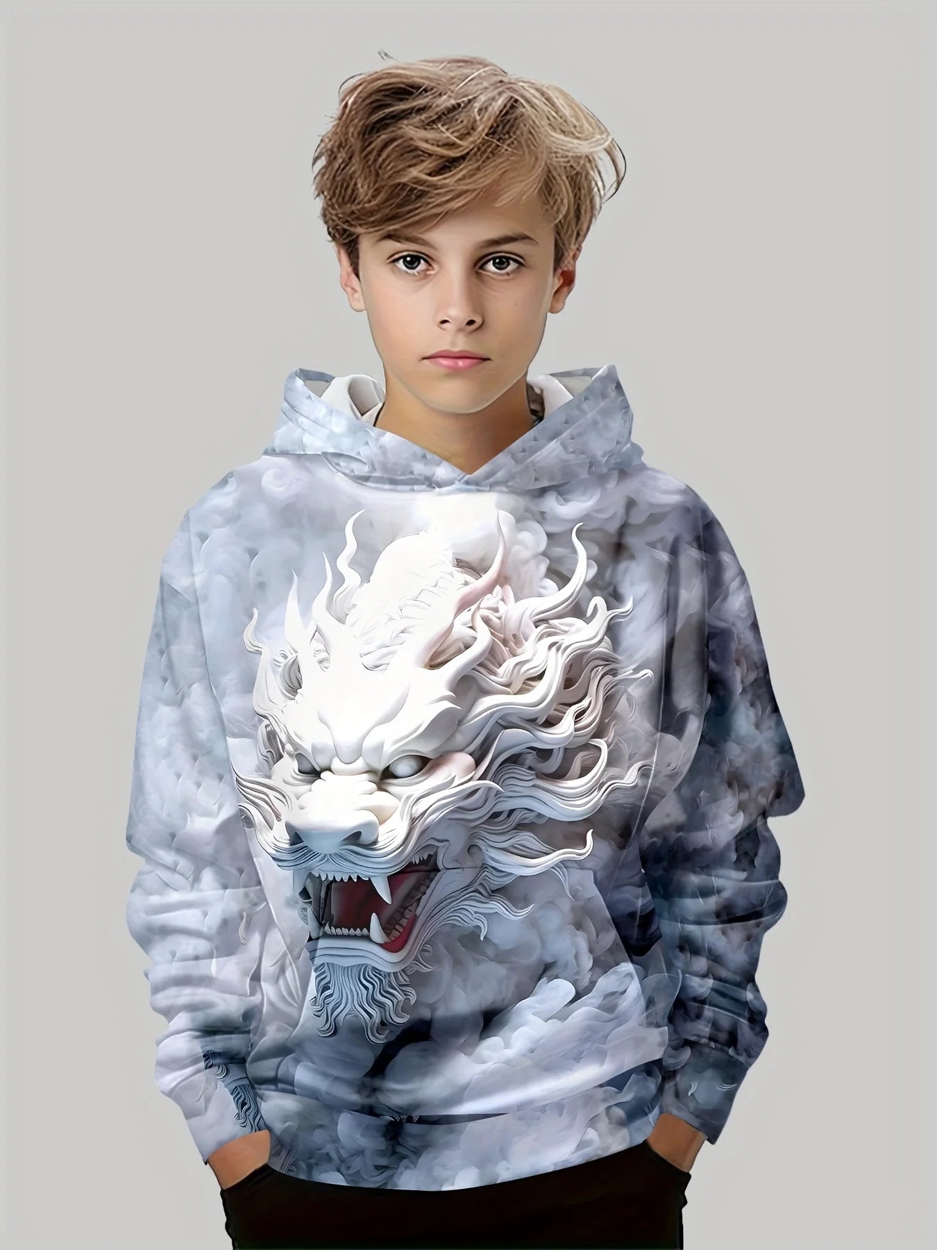 Boys Hoodies Long Sleeve Creative 3D Dragon Print