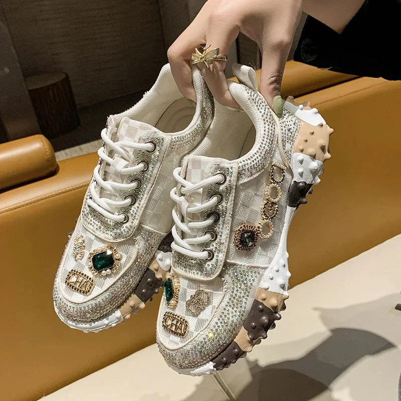 Women's Sneakers Water Diamond Fashion Luxury Rhinestone Ladies Shoes 2024 New Outdoor Platform Female Sports Shoes Vulcanized