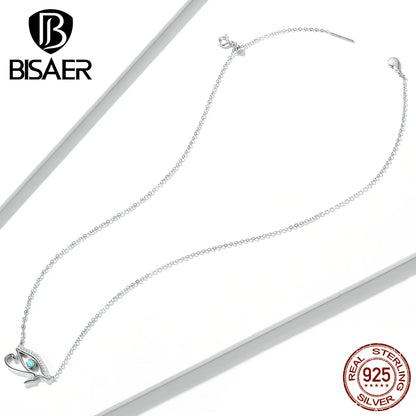 BISAER 925 Sterling Silver Necklace Ancient Egypt Eye of Horus Pendant Chain Plated Platinum for Women Party Fine Jewelry Gift