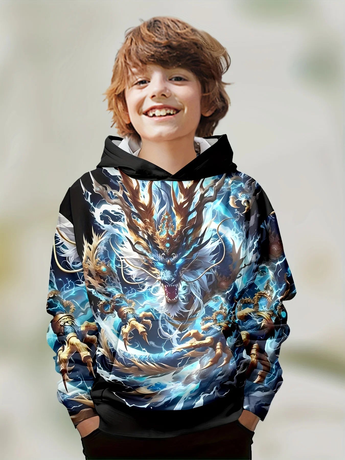 Boys Hoodies Long Sleeve Creative 3D Dragon Print