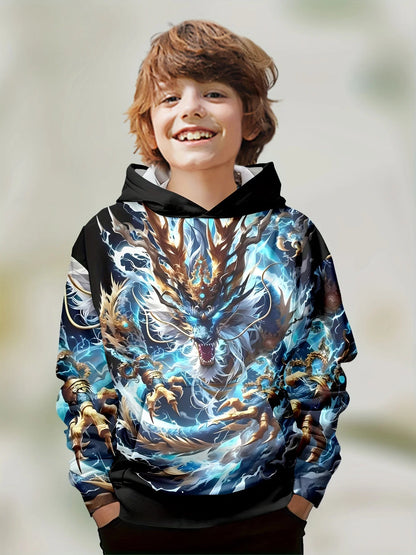 Boys Hoodies Long Sleeve Creative 3D Dragon Print