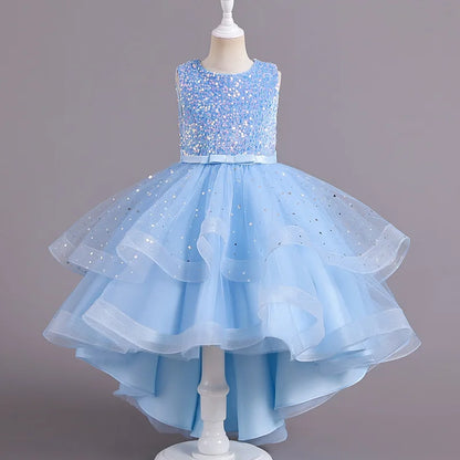 Flower Girls Princess Sequins Baby Wedding Christmas Party Trailing Dress Teenager Children Kids Elegant Vestidos for 3-15Years