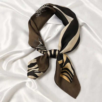 2022 New 70x70cm Women Multifunction Polyester Silk Scarf Animal Zebra Printed Satin Small Square Wraps Scarves Headband