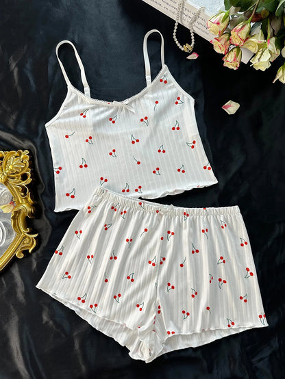 Girls Cute Homewear Underwear Thin Casual Night Sleepwear Nightwear Top and Panty Set