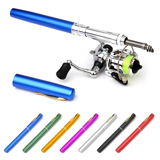 1 Set Telescopic Mini Portable Pocket Pen Casting Fishing Rod Carbon Reel Aluminum Alloy Spinning Ultralight Feeder Fish Pole