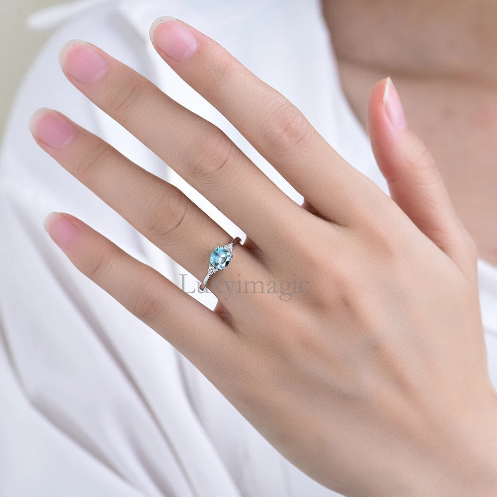 Luxyimagic Nano Aquamarine Rings for Women Silver 925 Jewelry Gemstones Birthstone Wedding Engagement Anniversary Gift for Her