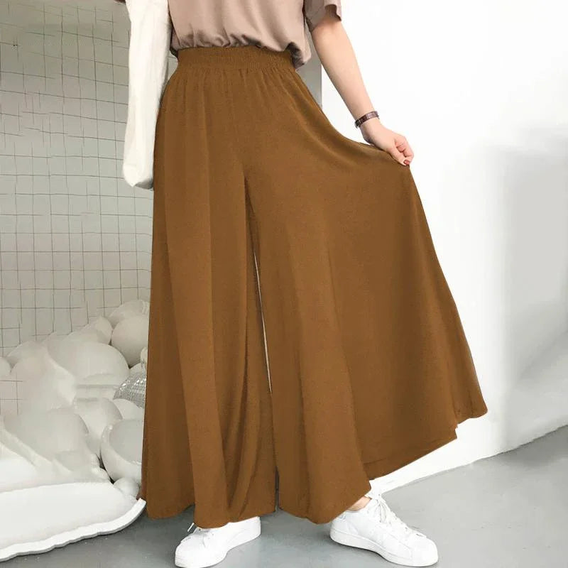 Spring And Summer Women's Plus Size Wide Leg Pants Ice Silk Fold Retro Minimalist Mid Rise Elastic Drape Straight Leg Trousers