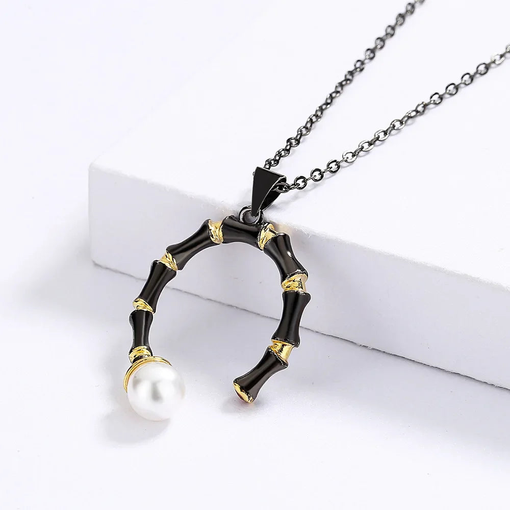 925 Silver Necklace for Women Unique Black Gold Pendant Line Pearl Clavicle Chain Irregular Women's Sweater Chain Party Jewelry