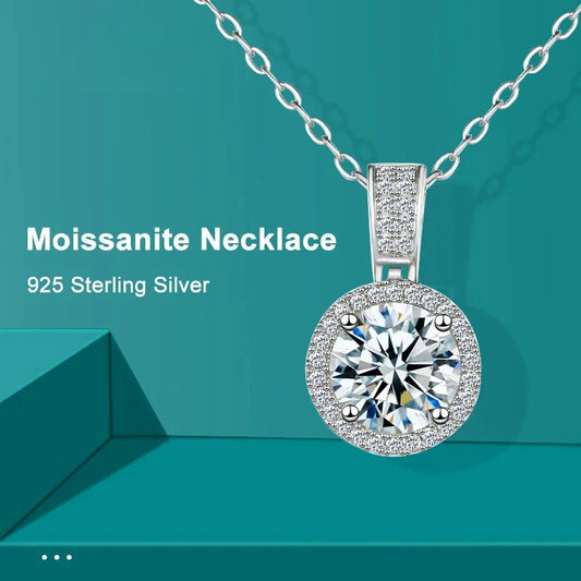 SHSTONE 925 Sterling Silver Necklace For Women 1ct Real Moissanite Diamonds Pendant With GRA Certificate Neck Chain Fine Jewelry