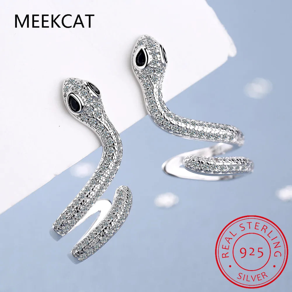 Punk Genuine 100% 925 Sterling Silver Long Bohemian Snake Stud Earrings for Fashion Women Party Animal Jewelry Gift 2023