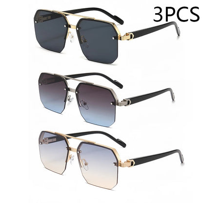 New Men's Metal Sunglasses Square Half Frame Rice Nails Casual Trend Personality Retro Fashion Outdoor Sports Eyeglasses