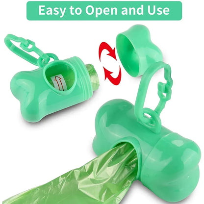 Disposable Pet Poop Bags Dog Poop Bag Bone Dispenser with Leash Clip Puppy Dog Products Supplies 5Roll(75Pcs) Bags