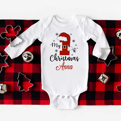 Baby First Christmas Bodysuits Personalized Custom Name Newborn Outfit