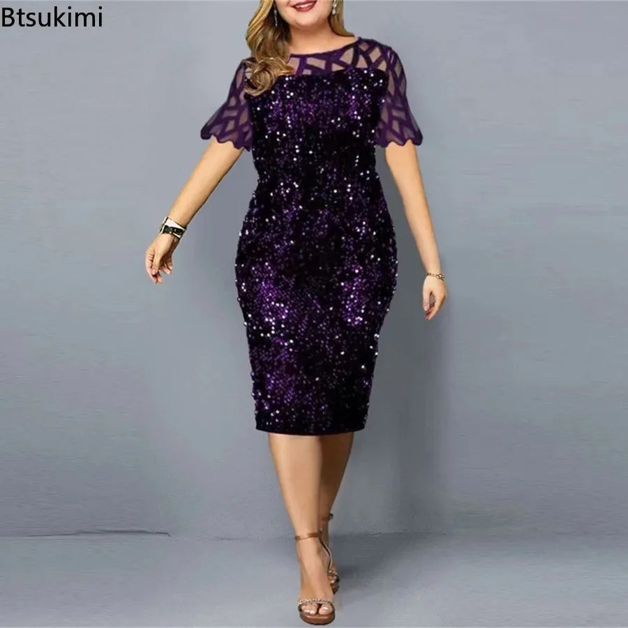 2024 Women's Summer Party Evening Dresses Plus Size Sexy Lace Short Long Sleeve Hollow Out Elegant Luxury Formal Occasion Dress