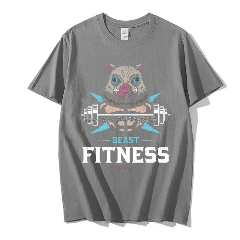 Anime Funny Print Beast Fitness Hashibira Inosuke Printed Cotton T-shirt Harajuku Men T Shirt Summer Unisex Short Sleeve T Shirt