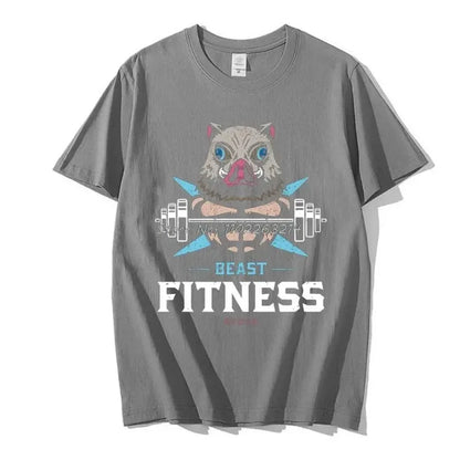 Anime Funny Print Beast Fitness Hashibira Inosuke Printed Cotton T-shirt Harajuku Men T Shirt Summer Unisex Short Sleeve T Shirt