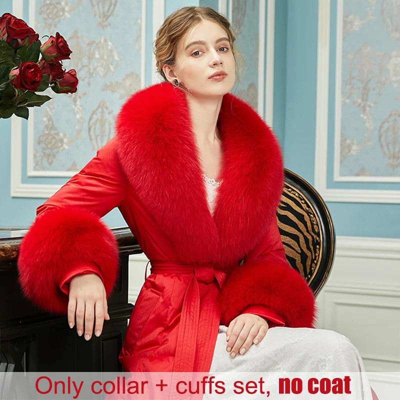 Winter Natural 100% Real Fox Fur Scarf And Cuff Set Russian Women Clothes Neck Warm Luxury Coat Scarves Fashion Fur Shawl Wraps