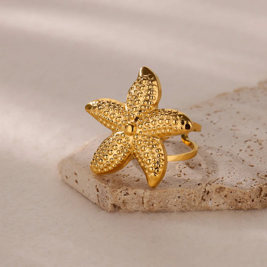 Vintage Starfish Rings For Women Stainless Steel Gold Color Geometric Ring New Wedding Statement Summer Ocean Jewelry Gift BFF