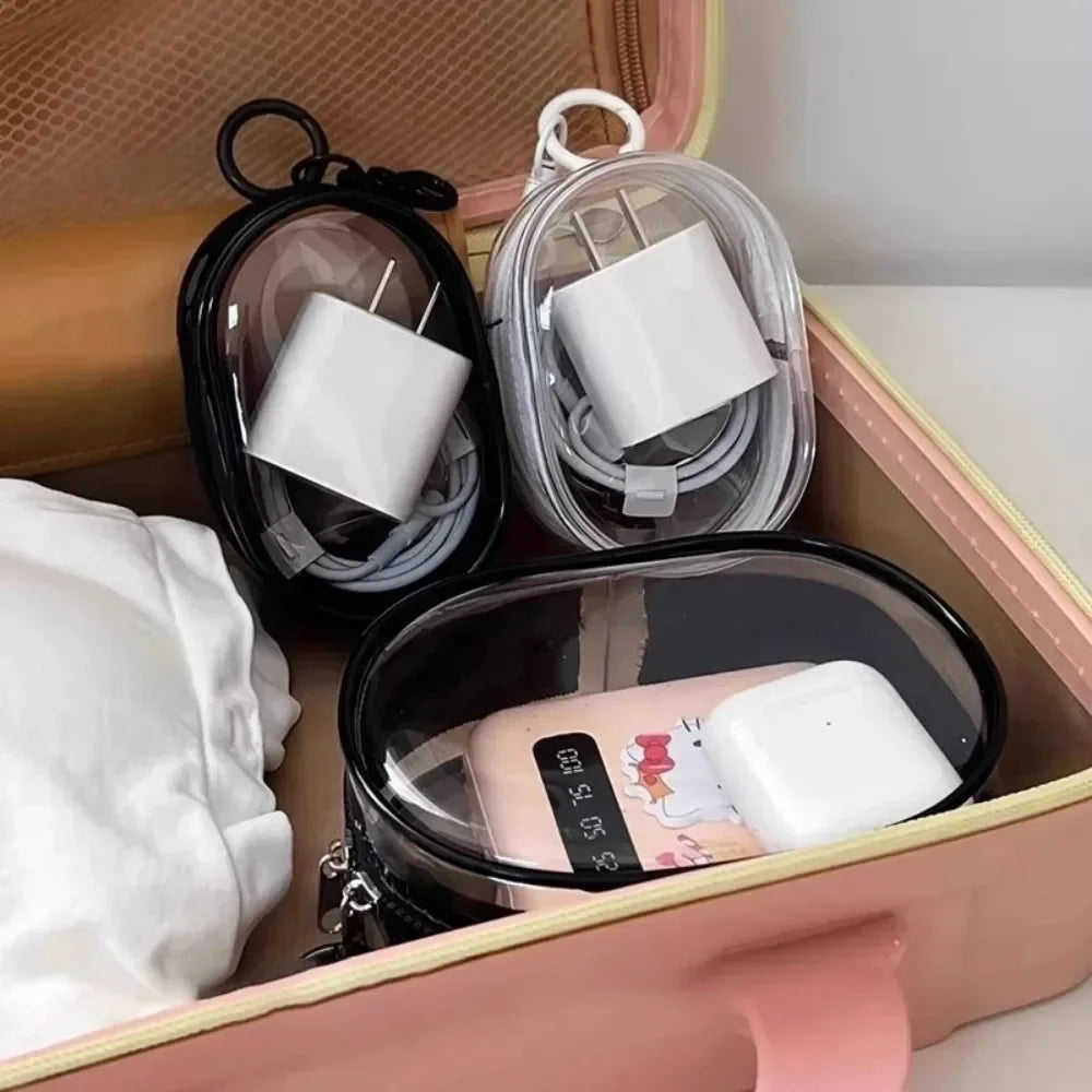 Multifunctional Clear Data Cable Storage Box Outdoor Travel Headset Storage Bag Data Cable Round Storage