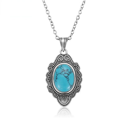 925 Sterling Silver Necklace Natural Turquoise Pendants Necklace Fine Jewelry for Women Vintage Party Gifts with Chain