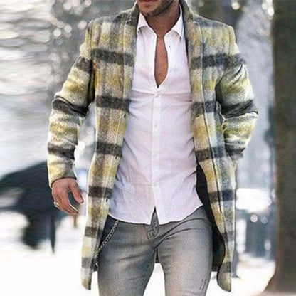 Retro Pattern Print Wool Blend Jackets Men Casual Turn-down Collar Thick Man Cardigan Autumn Winter Single-breasted Trench Coats