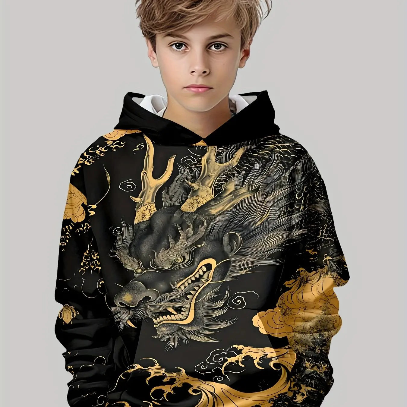 Boys Hoodies Long Sleeve Creative 3D Dragon Print