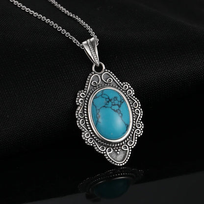 925 Sterling Silver Necklace Natural Turquoise Pendants Necklace Fine Jewelry for Women Vintage Party Gifts with Chain