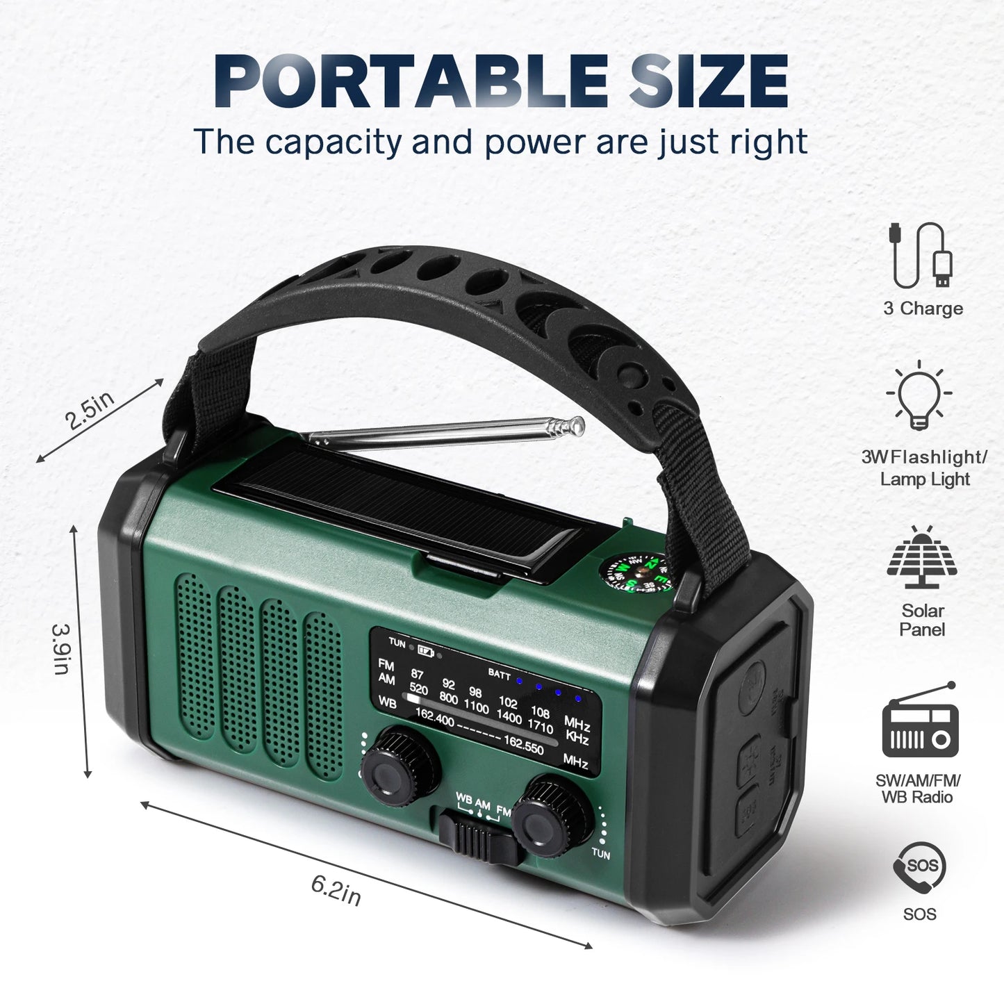 Woopker Radio E30 10000mAh FM Emergency Radio Solar Hand Crank Generator AM/FM/NOAA LED Portable Radio SOS Alarm Power Bank