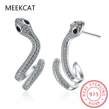 Punk Genuine 100% 925 Sterling Silver Long Bohemian Snake Stud Earrings for Fashion Women Party Animal Jewelry Gift 2023