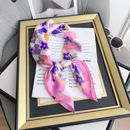 70*70cm Flower Silk Square Scarf Women Satin Shawl Wrap Hijab Female Hair Band Wrist Luxury Headkerchief Echarpe 2023 Bandana