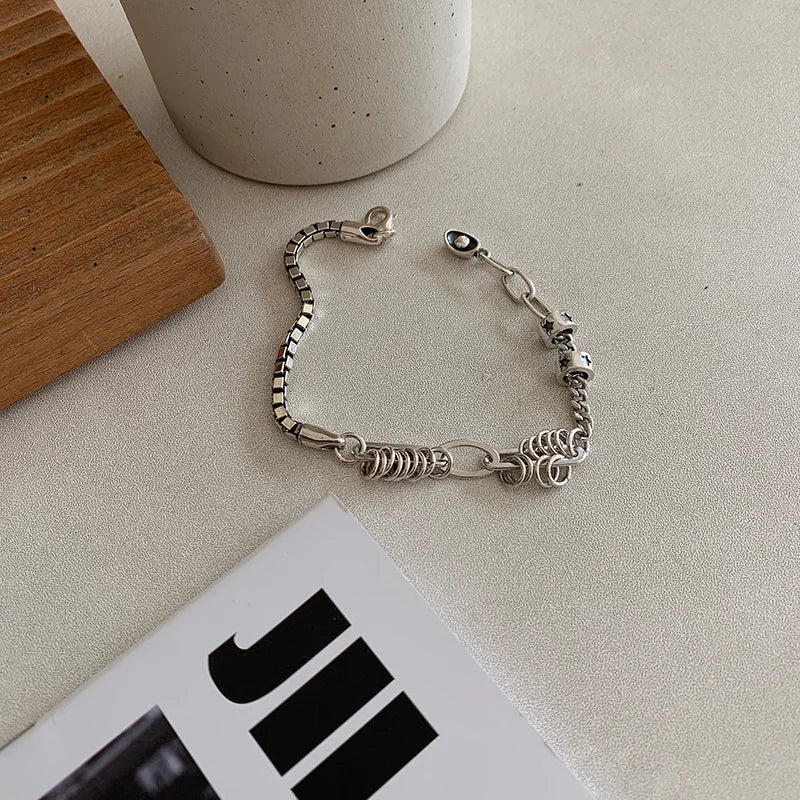 VENTFILLE 925 Sterling Silver Thai Silver Bracelet for Women Vintage Geometric Heart Love Lucky Punk Jewelry 2023 New Dropship