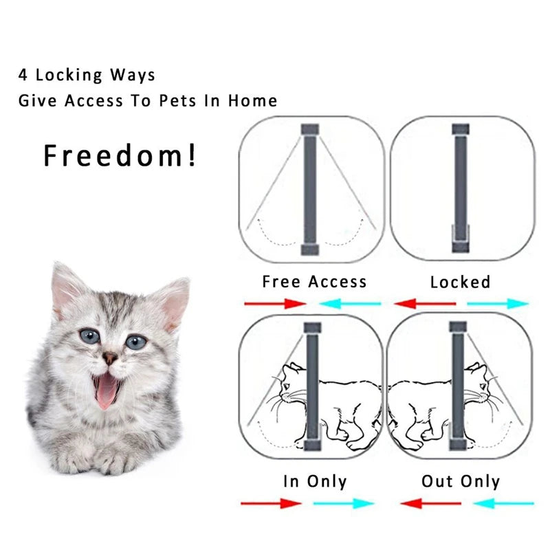 Cat Flap Door with 4 Way Security Lock Controllable Switch Transparent ABS Plastic Gate Puppy Kitten Safety in&out Pet Doors Kit