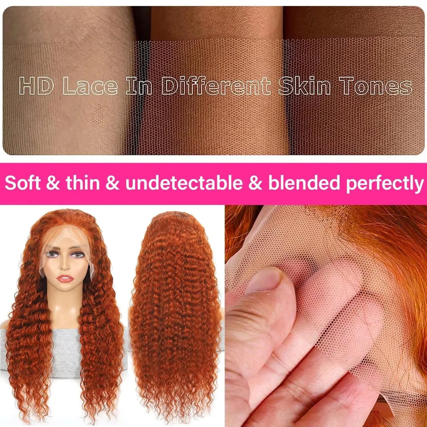 Orange Ginger Deep Curly Human Hair Wigs 13x4 13x5 Ginger Deep Wave 350 Colored Water Wave Wig 13x6 Transparent Lace Front Wigs