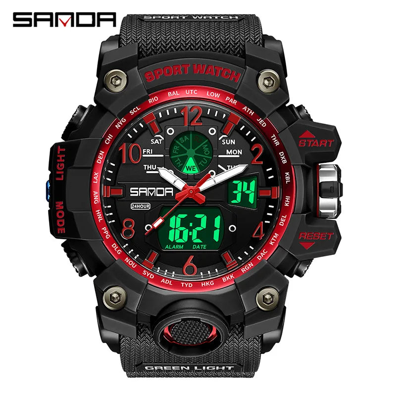 Watches For Men 50M Waterproof Clock Alarm reloj hombre 2024 Dual Display Wristwatch Quartz Military Watch Sport New Mens