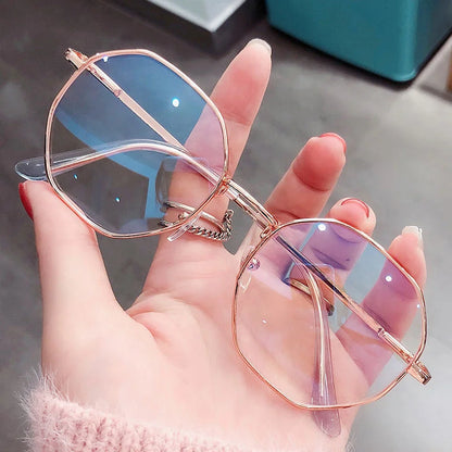 KLASSNUM Women Polygon Frame Tansparent Glasses Trend Ultra-Light Anti-blue Light Glasses Flat Mirror Computer Eyeglasses 2024