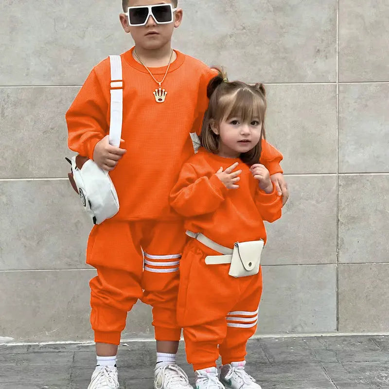 1-8Y Kids Boys Girls Casual Clothes Sets Children's Autumn Tracksuits Clothing Outfits For Baby Loose Sport Shirts+Striped Pants