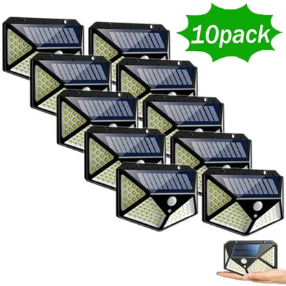 1~12PCS 100 LED Solar Wall Lamp 4 Sides Luminous With Motion Sensor Outdoor Garden Courtyard Waterproof Wall Light