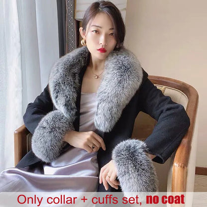 Winter Natural 100% Real Fox Fur Scarf And Cuff Set Russian Women Clothes Neck Warm Luxury Coat Scarves Fashion Fur Shawl Wraps