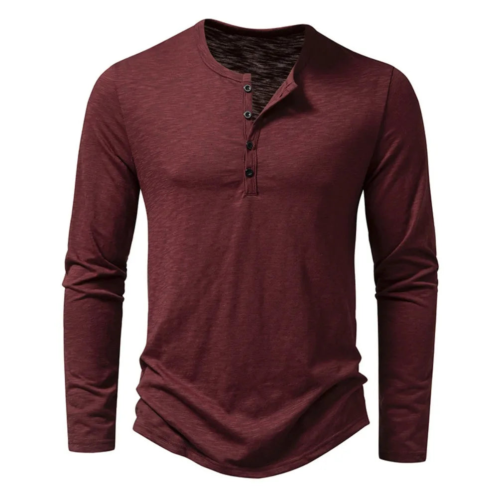 Men's Cotton Button Henley neck Shirt Long Sleeve Casual Button Solid color Fashion T-Shirts