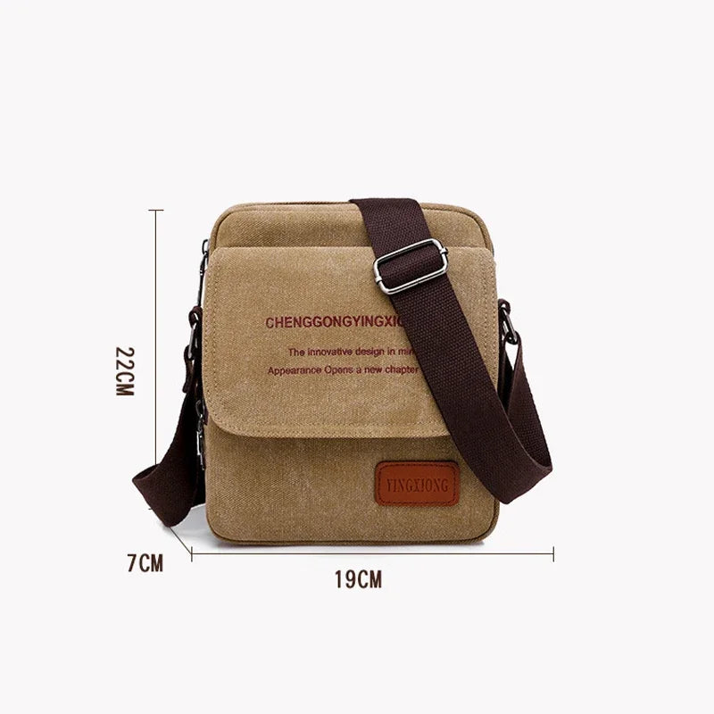 Men's Canvas Shoulder Bag Korean Version Business Simple Casual Canvas Crossbody Bag Small Messenger Bag Flap Pocket Sling Bag